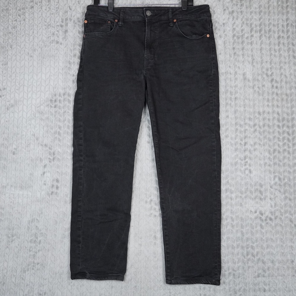 American Eagle Jeans Mens 34x34 Black Denim Stretch Airflex+ Slim Straight